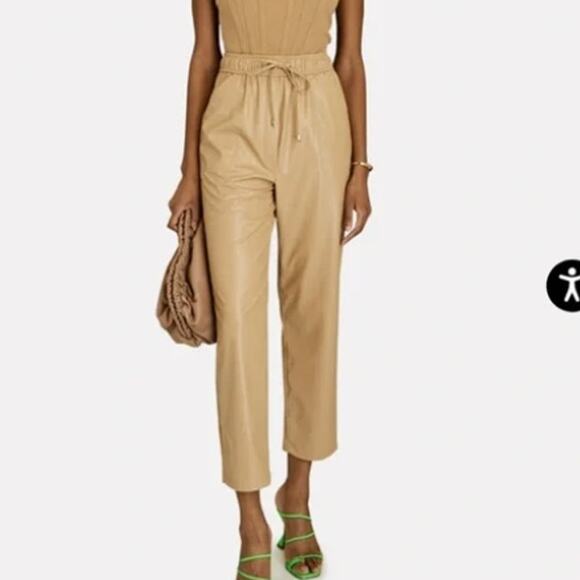 Intermix Womens Kiston Faux Leather Drawstring Cropped Pants Tan 6 Sleek Neutral - Picture 1 of 7